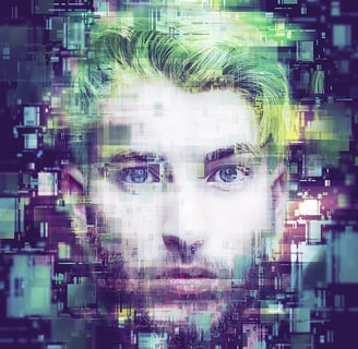 Creative glitch art portrait made with free AI tool