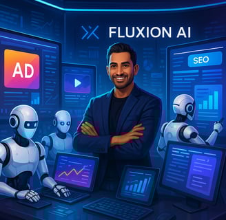 “A digital illustration showing a modern digital marketing scene with vibrant colors and social media elements.”