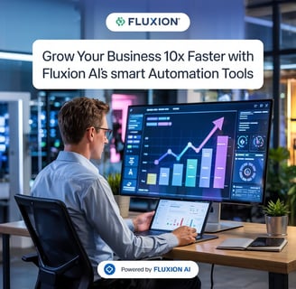 SEO heading with the text 'Grow Your Business 10x Faster', bold typography on a modern digital background."