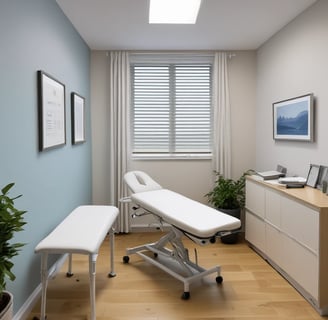 A healthcare professional is assisting a patient in a clinical setting. The patient is sitting on a chair, holding a cup near her mouth. The healthcare worker is wearing gloves and a protective gown, attending to the patient with what appears to be a medical procedure or care routine.