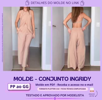 Molde de roupa em pdf -  Conjunto Ingridy feminino calça e blusa costas nua alfaiataria recortes moda verão