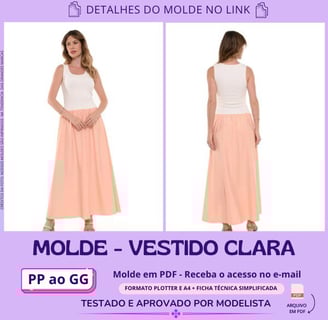 Molde de roupa em pdf - vestido clara simples delicado com saia e blusa fácil de fazer