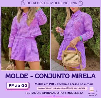 Molde de roupa em pdf - conjunto mirela em leise com gola social roupa fresca para o verão saída de praia