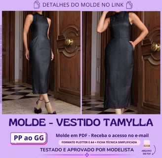 Molde de roupa em pdf - vestido tamylla elegante tubinho regata alfaiataria tecido grosso estruturado preto estilo executiva