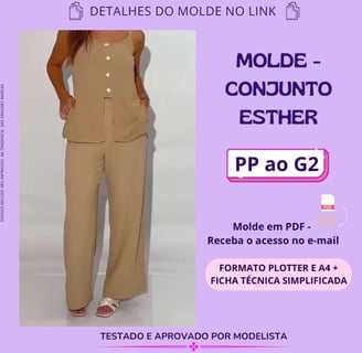 Molde de roupa em pdf - conjunto esther calça e blusa aifaiataria tecido duna leve e fresco para o verão