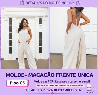 Molde de roupa em pdf - macacão frente única alfaiataria moda verão