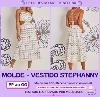 Molde de roupa em pdf - vestido sthephanny moda verão com amarração em fio nas costas corte midi fendas na barriga