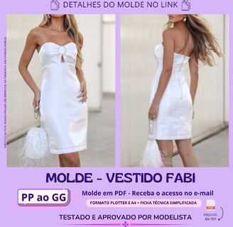 Molde de roupa em pdf - Vestido fabi branco com decote coração