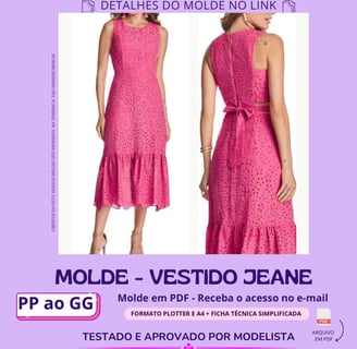Molde de roupa em pdf - vestido jeane rosa com babado amarração e zíper