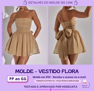 Molde de roupa em pdf para imprimir - vestido brilho esporte fino curto com laço lurex brilhoso glitter luxuoso saia balone
