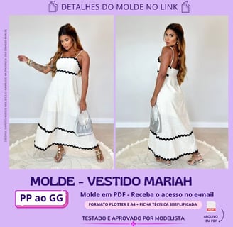 Molde de roupa em pdf - vestido mariah elegante moda verão corte midi comprido com leise detalhes