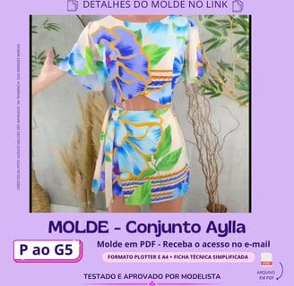 Molde de roupa em pdf - conjunto aylla feminino blusa e saia com amarração