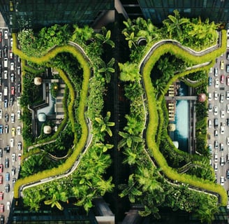 Smart eco-city: green tech, sustainable urban forest design, nature-integrated green architecture, ecological urban design