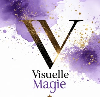 a purple and gold logo for the visual visione magique magique