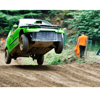 Macchina da rally, Fiat 600, macchina che salta