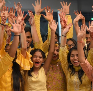 Bride maids on haldi celebrations. With Mehandi on hands