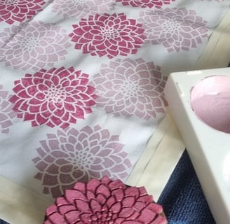 block printing a tea towel