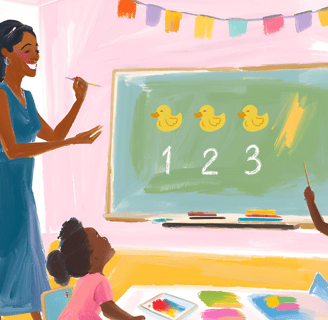 a teacher teaching children in a classroom