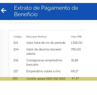 Extrato de Pagamento do Benefício do INSS