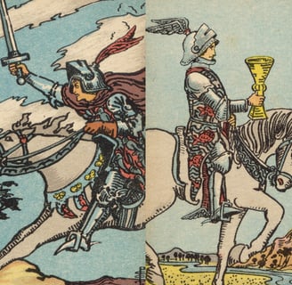 Cavaleiro de Ouros, Cavaleiro de Espadas, Cavaleiro de Copas e Cavaleiro de Paus