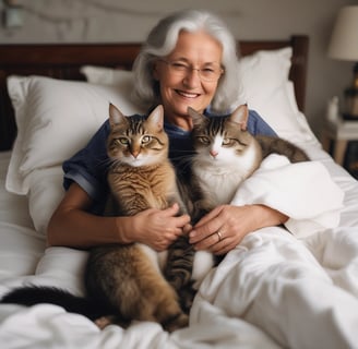 woman in white long sleeve shirt sitting on bed beside brown dog