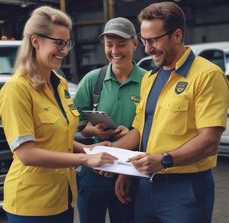 A truck driver getting a BOL signed from a warehouse supervisor