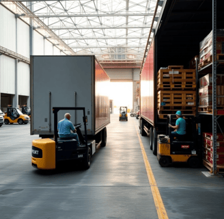 a man using a forklift to load dry vans and reefers in a warehouse