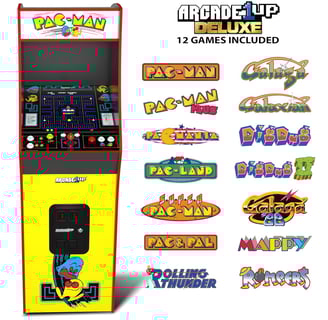 arcade1up Pac Man home arcade with classic arcade like pac man, galaga, and dig dug
