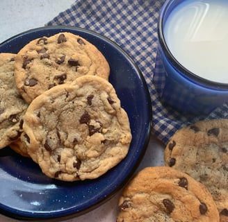 deliciously chocolate chocolate chip cookies with a glass of milk