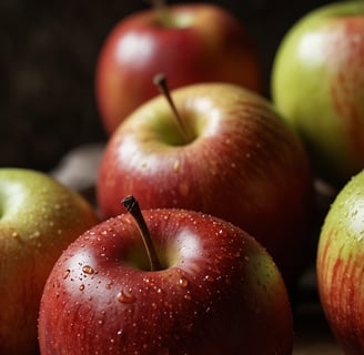 a bowl of apples with water droplets on the surface