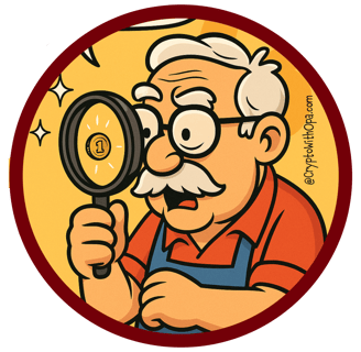 Old man uses magnifying glass to search for a shatosi.