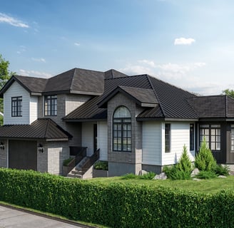 Custom home design with minimalist exterior, wide windows, and soft facade in a modern architectural