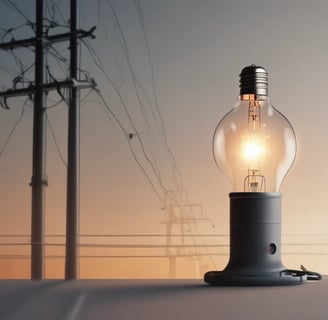 Lampadina accesa al tramonto con pali della luce – risparmio su bollette luce e gas