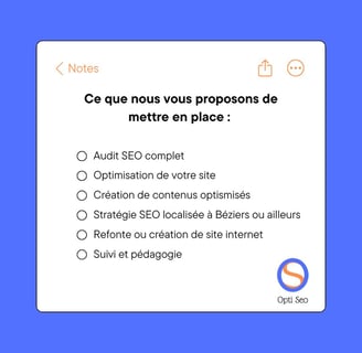Checklist des services SEO proposés par OptiSEO à Béziers