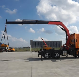 Folding Boom Truck Mounted Crane being lifted and tested