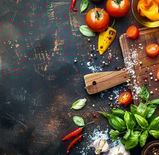 a variety of vegetables and spices on a table