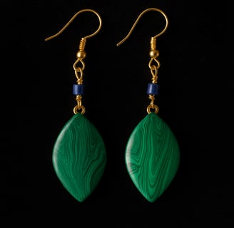 Boucle d'oreilles pendantes en malachite et lapis lazuli