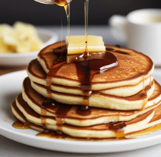 A stack of pancakes sitting on top of a white plate