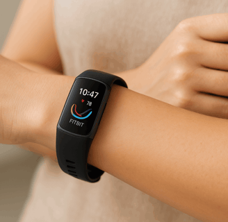 Fitbit Charge 6 in black on a wrist 