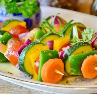 a plate of vegetables and meat on a plate