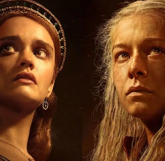 De izquierda a derecha Alicent Hightower y la Reina Rhaenyra Targaryen