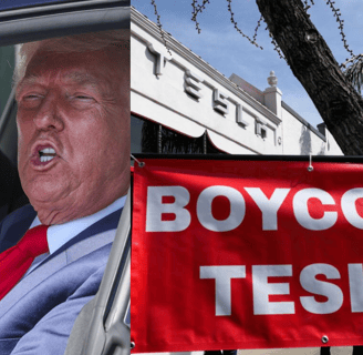 Donald Trump gets on a Tesla to shore up Elon Musk's EV amidst widespread protests