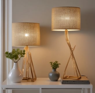 brown and white table lamp with light