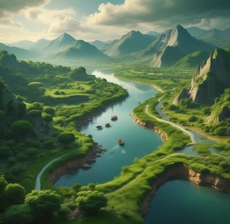 River winding through a green valley.
