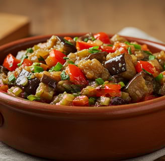 Antepasto de berinjela e pimentões