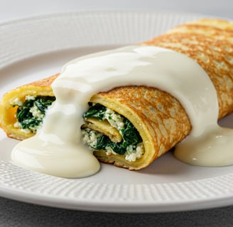 Panqueca de Ricota com Espinafre ao Molho Branco