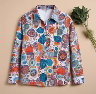 A variety of colorful fabrics and garments hang together, showcasing intricate patterns and a mix of textures. The textiles include floral designs, geometric patterns, and embroidery, featuring shades of blue, pink, gold, and teal.