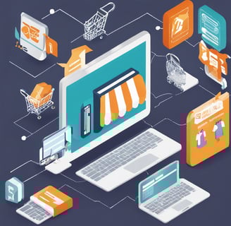 a laptop computer and a laptop with a shopping carton