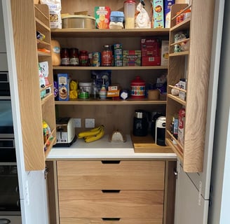 Butlers pantry with oak drawers and spice racks in Coniston, The Lake District