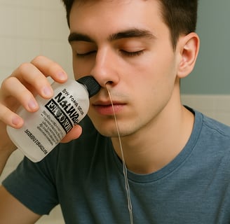 un hombre haciendo un lavado nasal